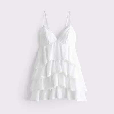 Abercrombie & Fitch V-neck Ruffle Tiered Mini Dress In White