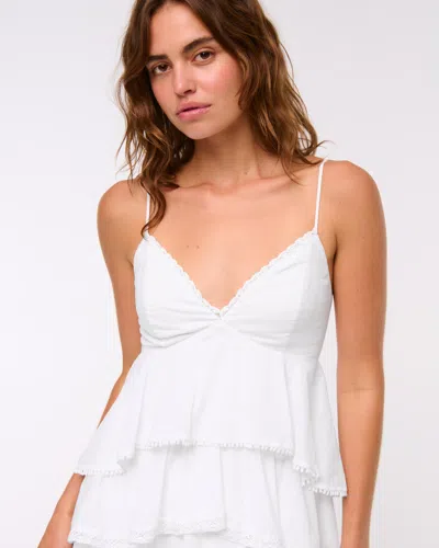 Abercrombie & Fitch V-neck Ruffle Tiered Mini Dress In White