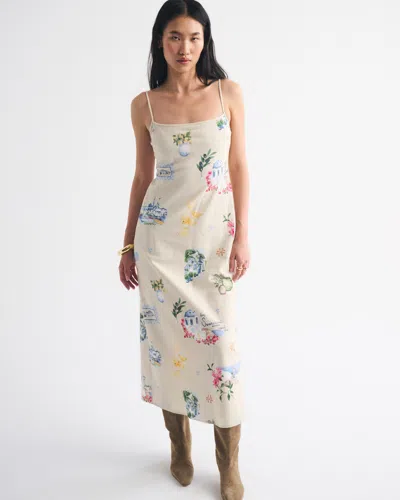 Abercrombie & Fitch The A&f Julia Slip Linen-blend Midi Dress In Burgundy