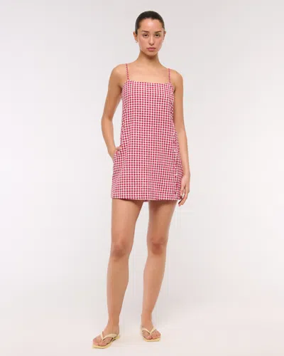 Abercrombie & Fitch Linen-blend Button Skort In Red