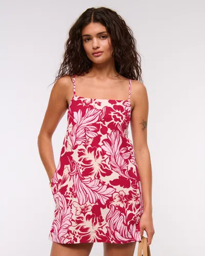 Abercrombie & Fitch Linen-blend Button Skort In Red