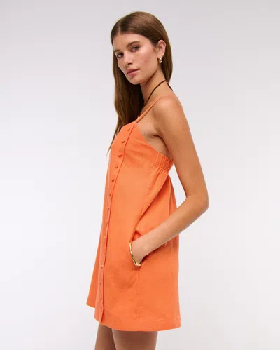 Abercrombie & Fitch Linen-blend Button Skort In Orange