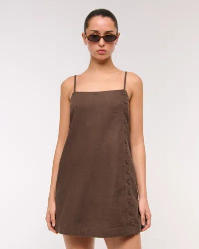 Abercrombie & Fitch Linen-blend Button Skort In Burgundy