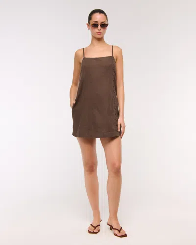 Abercrombie & Fitch Linen-blend Button Skort In Burgundy