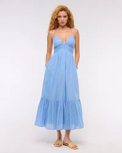 Abercrombie & Fitch Bra-free Flowy Tie-back Maxi Dress In Blue