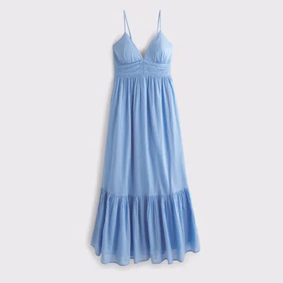 Abercrombie & Fitch Bra-free Flowy Tie-back Maxi Dress In Blue