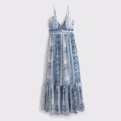 Abercrombie & Fitch Bra-free Flowy Tie-back Maxi Dress In Blue