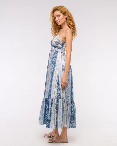 Abercrombie & Fitch Bra-free Flowy Tie-back Maxi Dress In Blue