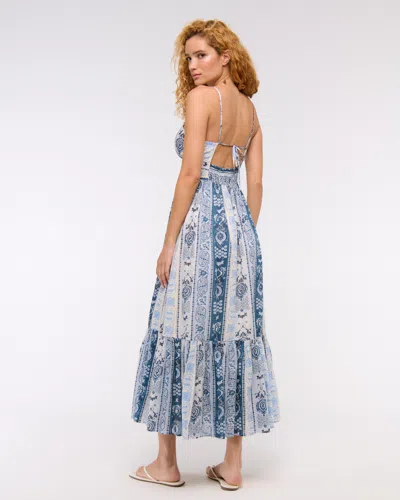 Abercrombie & Fitch Bra-free Flowy Tie-back Maxi Dress In Blue
