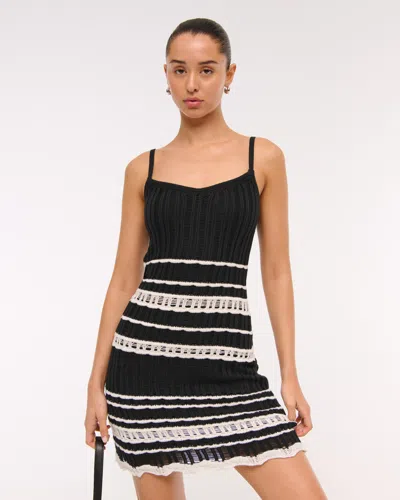 Abercrombie & Fitch Crochet-style V-neck Mini Dress In Black