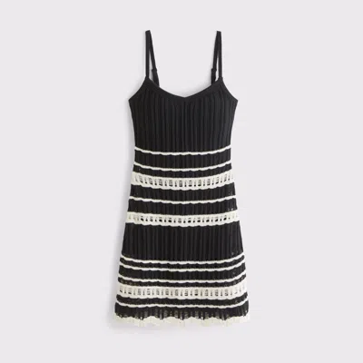 Abercrombie & Fitch Crochet-style V-neck Mini Dress In Black