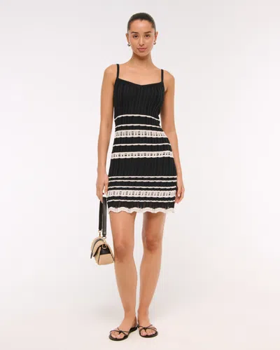 Abercrombie & Fitch Crochet-style V-neck Mini Dress In Black