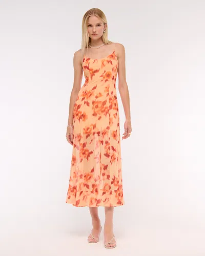 Abercrombie & Fitch Sheer Flowy Maxi Dress In Orange