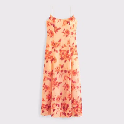 Abercrombie & Fitch Sheer Flowy Maxi Dress In Orange