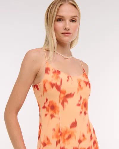 Abercrombie & Fitch Sheer Flowy Maxi Dress In Orange