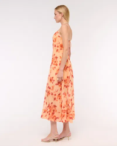 Abercrombie & Fitch Sheer Flowy Maxi Dress In Orange