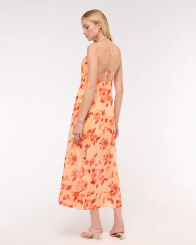 Abercrombie & Fitch Sheer Flowy Maxi Dress In Orange