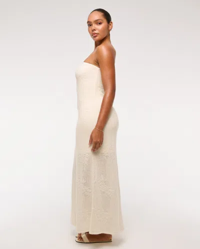 Abercrombie & Fitch Strapless Crochet-style Maxi Dress In White