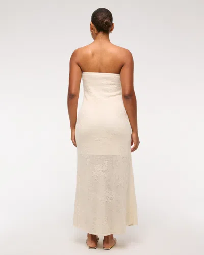 Abercrombie & Fitch Strapless Crochet-style Maxi Dress In White