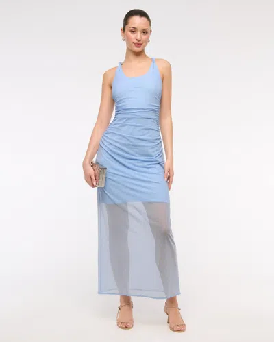 Abercrombie & Fitch Mesh Twisted Halter Midi Dress In Blue