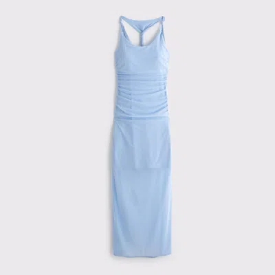 Abercrombie & Fitch Mesh Twisted Halter Midi Dress In Blue