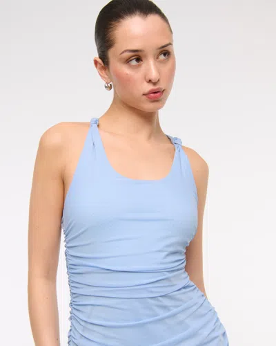 Abercrombie & Fitch Mesh Twisted Halter Midi Dress In Blue