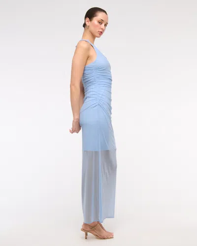 Abercrombie & Fitch Mesh Twisted Halter Midi Dress In Blue