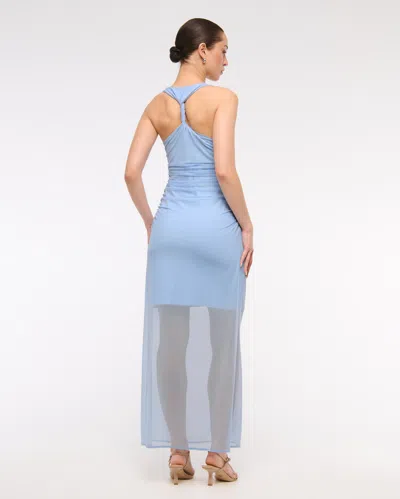 Abercrombie & Fitch Mesh Twisted Halter Midi Dress In Blue