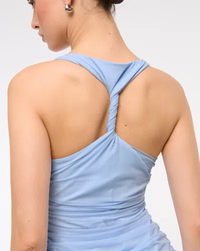 Abercrombie & Fitch Mesh Twisted Halter Midi Dress In Blue