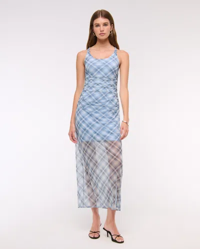 Abercrombie & Fitch Mesh Twisted Halter Midi Dress In Blue