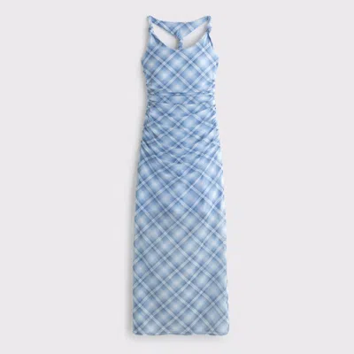 Abercrombie & Fitch Mesh Twisted Halter Midi Dress In Blue