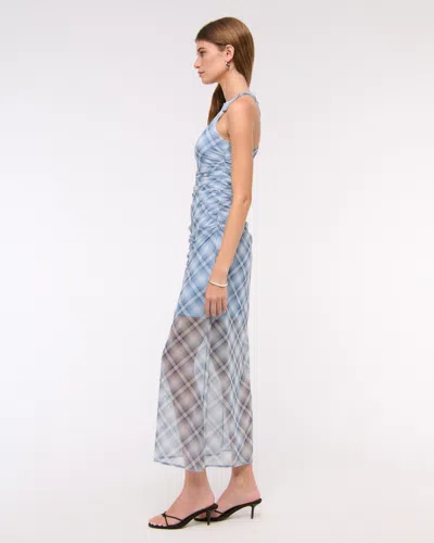 Abercrombie & Fitch Mesh Twisted Halter Midi Dress In Blue