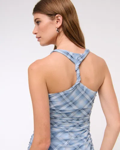 Abercrombie & Fitch Mesh Twisted Halter Midi Dress In Blue