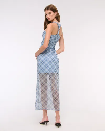 Abercrombie & Fitch Mesh Twisted Halter Midi Dress In Blue