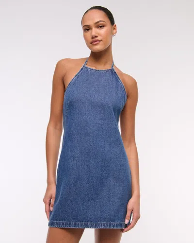 Abercrombie & Fitch Open-back Halter Denim Mini Dress In Blue