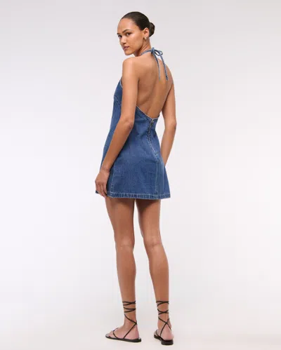 Abercrombie & Fitch Open-back Halter Denim Mini Dress In Blue