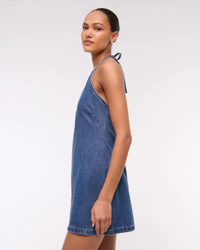 Abercrombie & Fitch Open-back Halter Denim Mini Dress In Blue