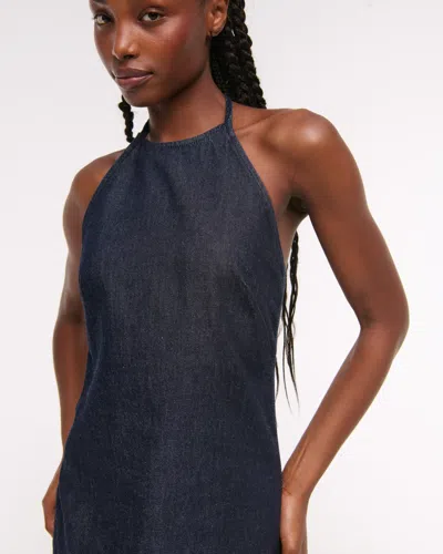 Abercrombie & Fitch Open-back Halter Denim Mini Dress In Blue