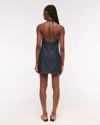 Abercrombie & Fitch Open-back Halter Denim Mini Dress In Blue