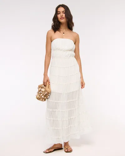 Abercrombie & Fitch Strapless Ruffle Maxi Dress In White
