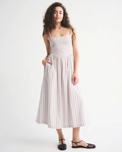 Abercrombie & Fitch Dipped-waist Smocked Midi Dress In White