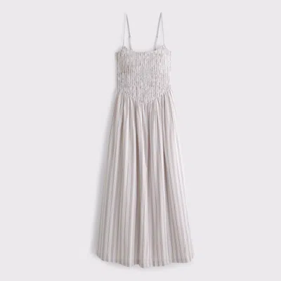 Abercrombie & Fitch Dipped-waist Smocked Midi Dress In White