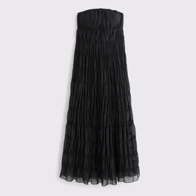 Abercrombie & Fitch Strapless Ruffle Maxi Dress In Black