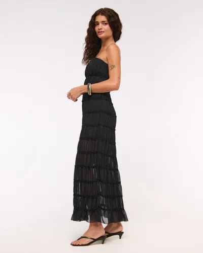 Abercrombie & Fitch Strapless Ruffle Maxi Dress In Black