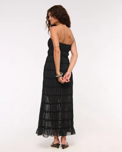 Abercrombie & Fitch Strapless Ruffle Maxi Dress In Black