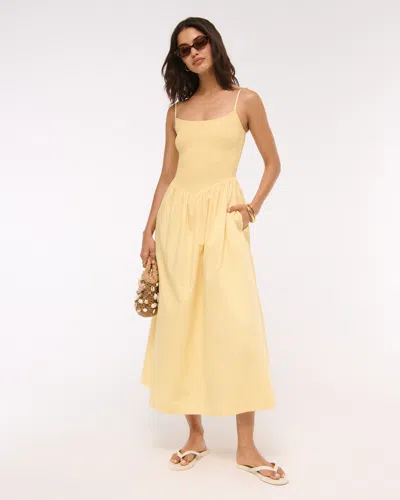 Abercrombie & Fitch Dipped-waist Smocked Midi Dress In Neutral