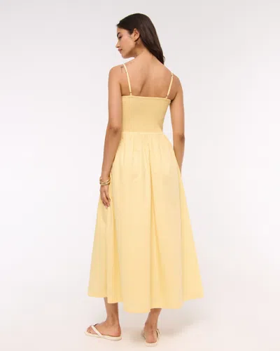 Abercrombie & Fitch Dipped-waist Smocked Midi Dress In Neutral