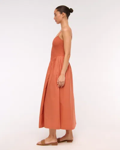 Abercrombie & Fitch Dipped-waist Smocked Midi Dress In Brown