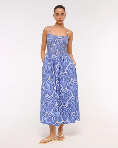 Abercrombie & Fitch Dipped-waist Smocked Midi Dress In Blue