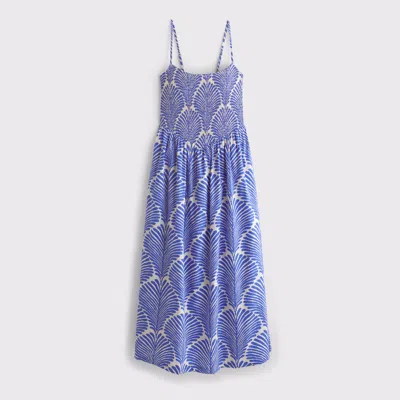 Abercrombie & Fitch Dipped-waist Smocked Midi Dress In Blue